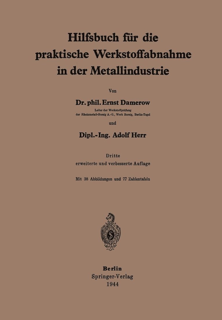 E. Damerow, A. Herr - Hilfsbuch für die praktische Werkstoffabnahme in der Metallindustrie, Häftad