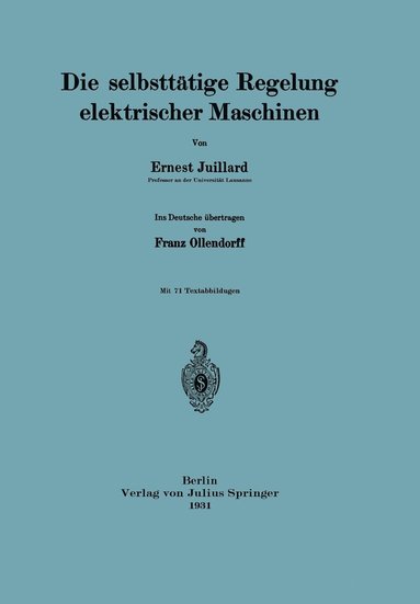 bokomslag Die selbstttige Regelung elektrischer Maschinen