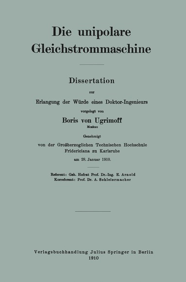 bokomslag Die unipolare Gleichstrommaschine