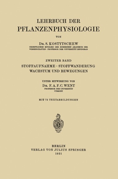 bokomslag Stoffaufnahme · Stoffwanderung Wachstum und Bewegungen