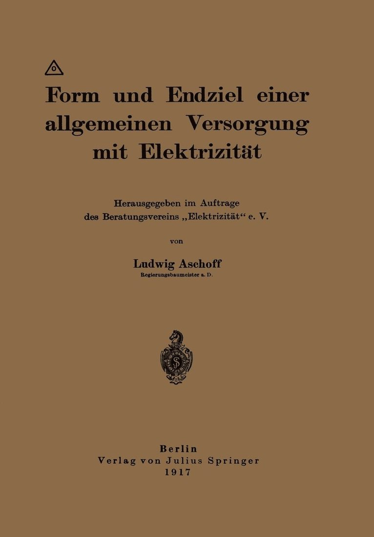 Ludwig Aschoff - Form und Endziel einer allgemeinen Versorgung mit Elektrizität, Häftad