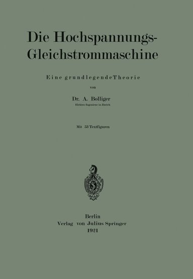 bokomslag Die Hochspannungs-Gleichstrommaschine