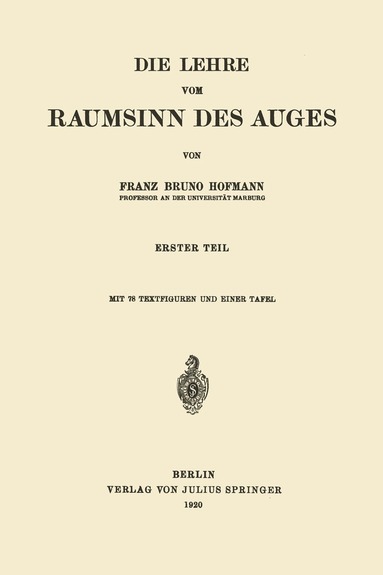 bokomslag Die Lehre vom Raumsinn des Auges