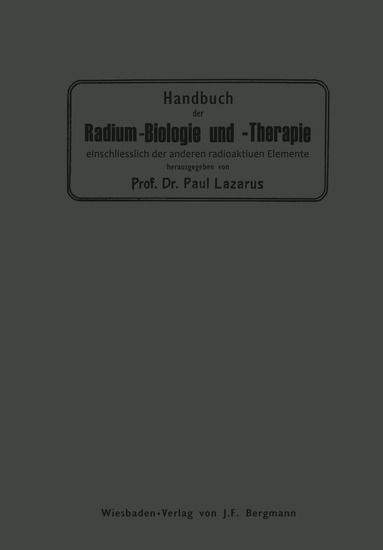 bokomslag Handbuch der Radium-Biologie und Therapie