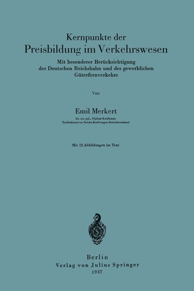 bokomslag Kernpunkte der Preisbildung im Verkehrswesen