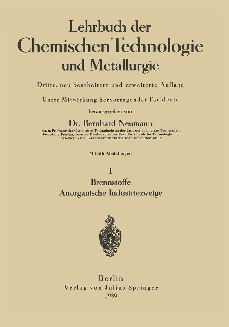 Lehrbuch der Chemischen Technologie und Metallurgie 1