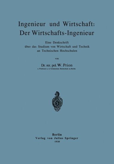 bokomslag Ingenieur und Wirtschaft: Der Wirtschafts-Ingenieur