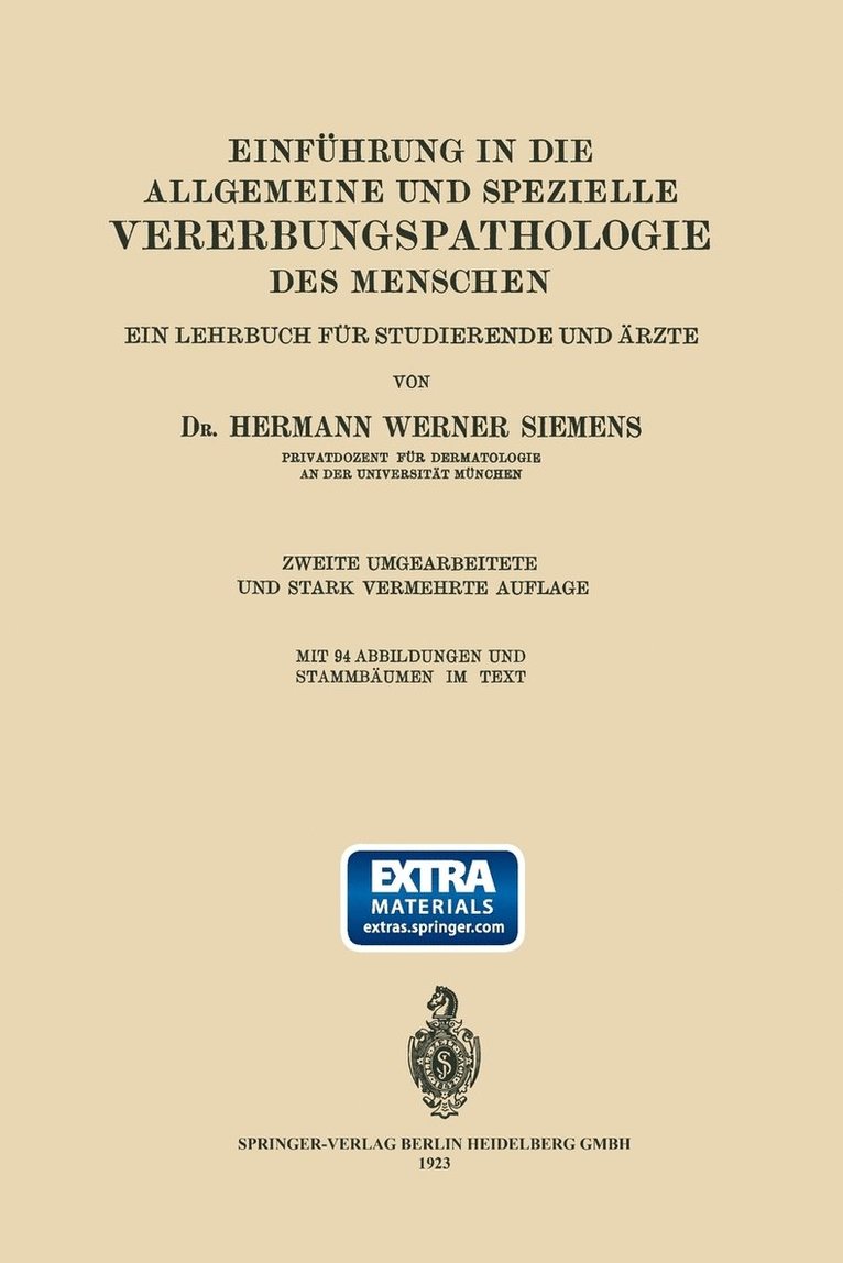 Hermann Werner Siemens - Einführung in die Allgemeine und Spezielle Vererbungspathologie des Menschen, Häftad
