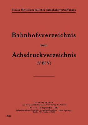 bokomslag Bahnhofsverzeichnis zum Achsdruckverzeichnis