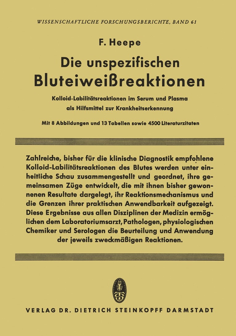 Die unspezifischen Bluteiweissreaktionen