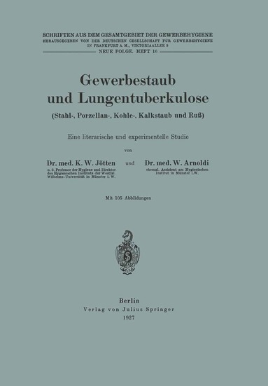 K.W. Jötten, W. Arnoldi, NA Dt. Gesellschaft f. Gewerbehygiene - Gewerbestaub und Lungentuberkulose (Stahl-, Porzellan-, Kohle-, Kalkstaub und Ruß) Eine literarische und experimentelle Studie, Häftad