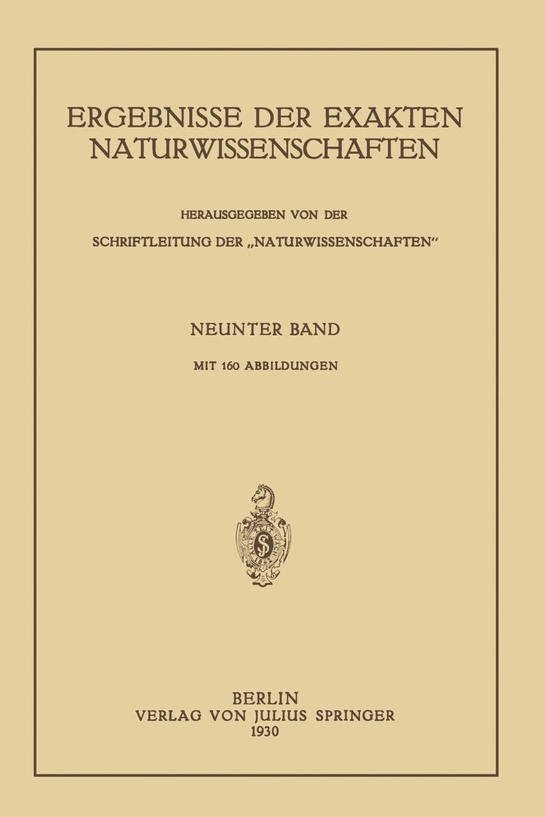 Ergebnisse der Exakten Naturwissenschaften 1