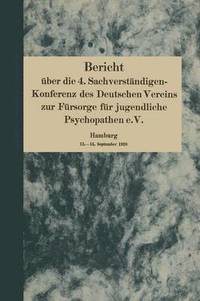 bokomslag Bericht ber die 4. Sachverstndigen-Konferenz des Deutschen Vereins zur Frsorge fr jugendliche Psychopathen e.V.