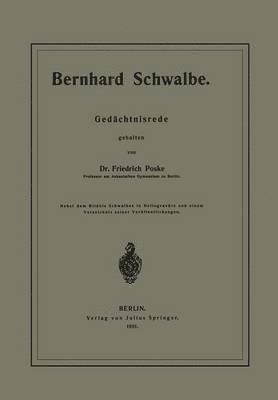 bokomslag Bernhard Schwalbe. Gedchtnisrede