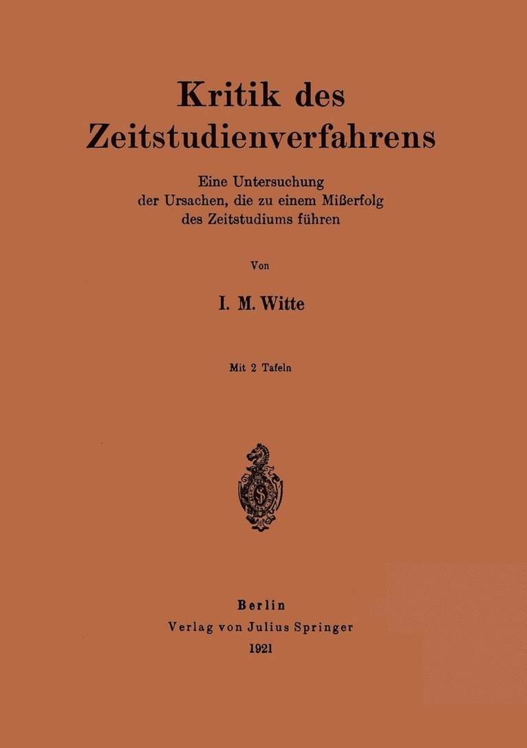 I. M. Witte - Kritik des Zeitstudienverfahrens, Häftad