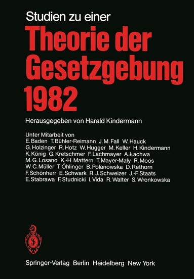 bokomslag Studien zu einer Theorie der Gesetzgebung 1982