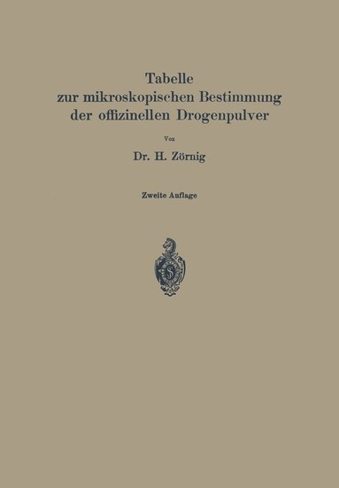 bokomslag Tabelle zur mikroskopischen Bestimmung der offizinellen Drogenpulver