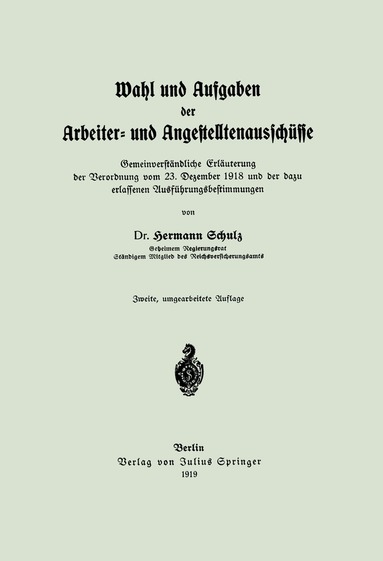 Hermann Schulz - Wahl und Aufgaben der Arbeiter- und Angestelltenausschüsse, Häftad
