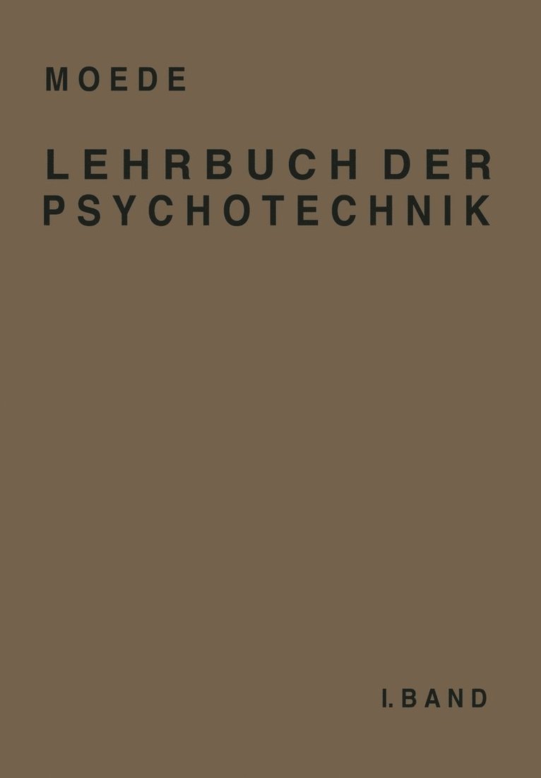 Lehrbuch der Psychotechnik 1