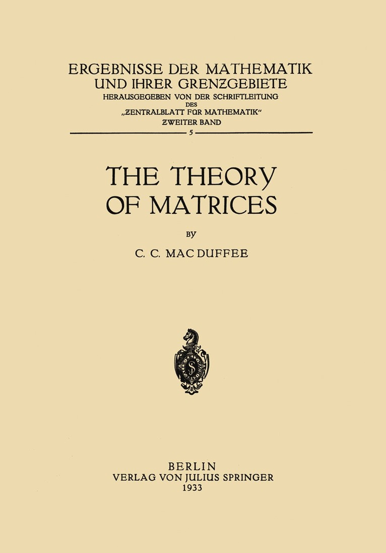 Cyrus Colton MacDuffee, Cyrus Colton Macduffee - Theory of Matrices, Häftad