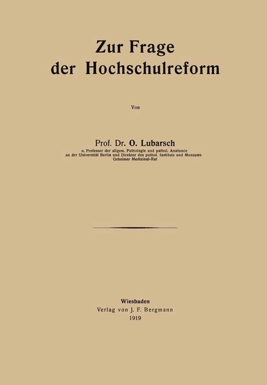 O. Lubarsch - Zur Frage der Hochschulreform, Häftad