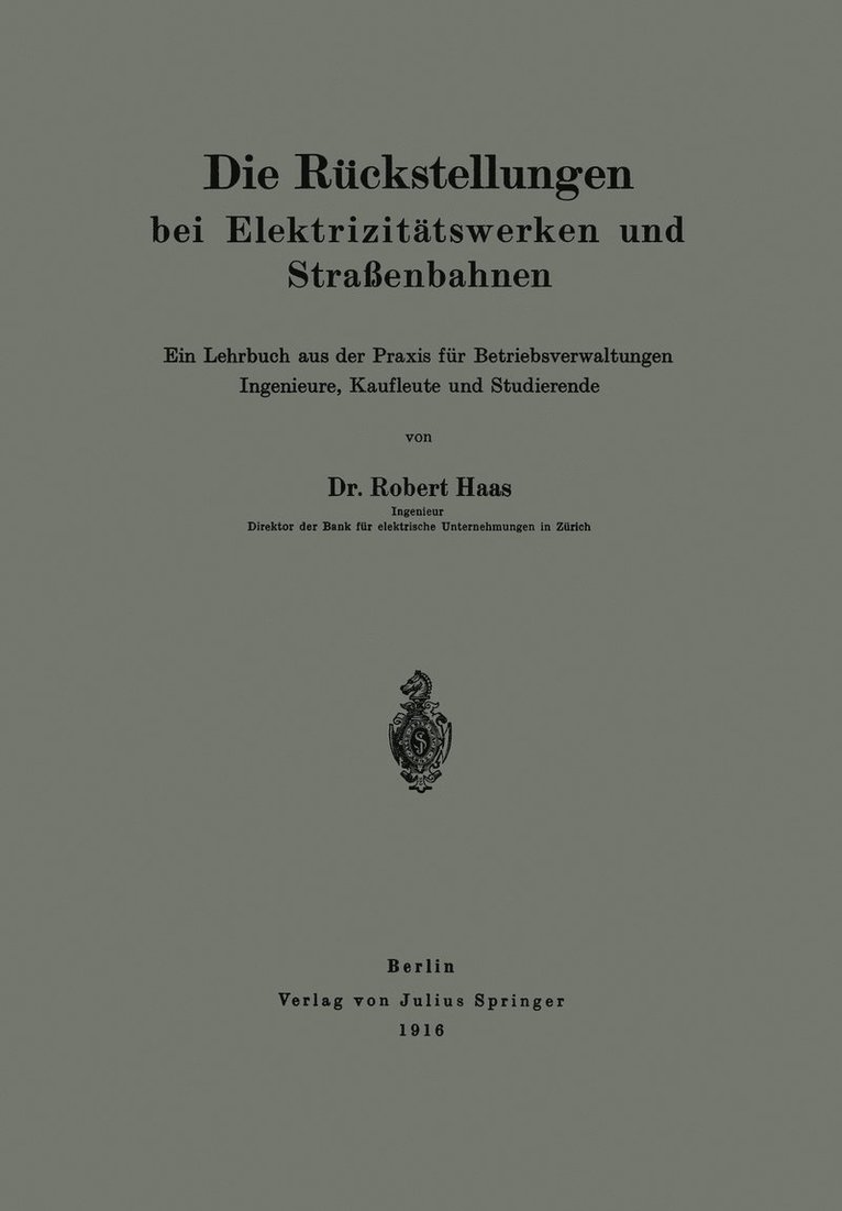 Die Rckstellungen bei Elektrizittswerken und Straenbahnen 1