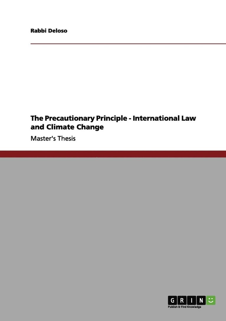 Rabbi Deloso - The Precautionary Principle - International Law and Climate Change, Häftad