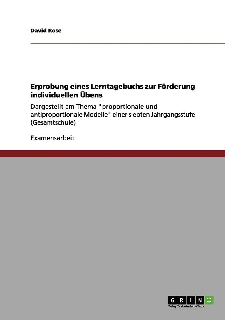 David Rose - Erprobung eines Lerntagebuchs zur Förderung individuellen Übens, Häftad