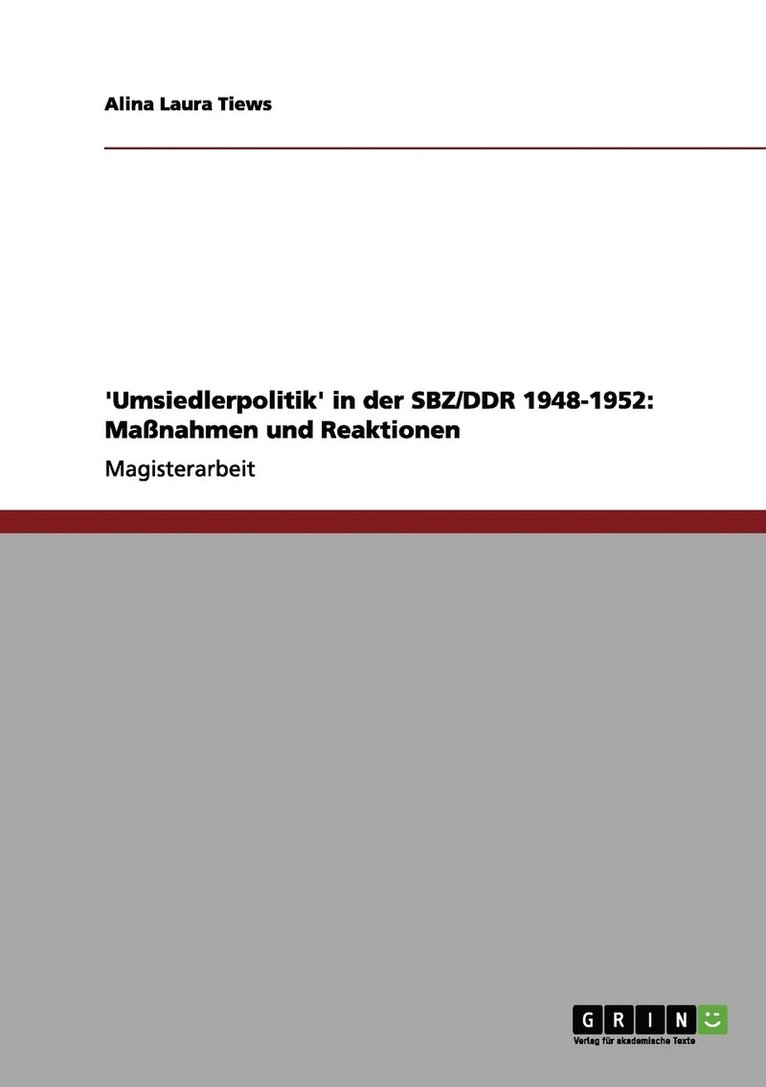 'Umsiedlerpolitik' in der SBZ/DDR 1948-1952 1