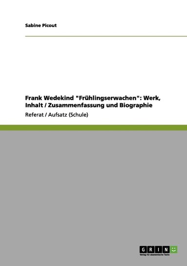 bokomslag Frank Wedekind &quot;Frhlingserwachen&quot;