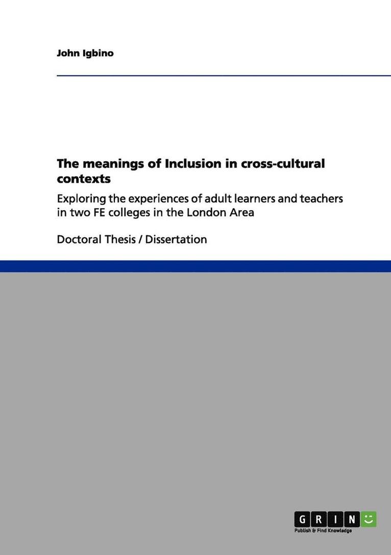 The meanings of Inclusion in cross-cultural contexts 1