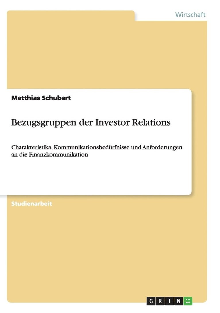 Bezugsgruppen der Investor Relations 1