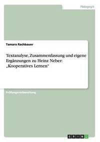 bokomslag Textanalyse, Zusammenfassung und eigene Ergnzungen zu Heinz Neber