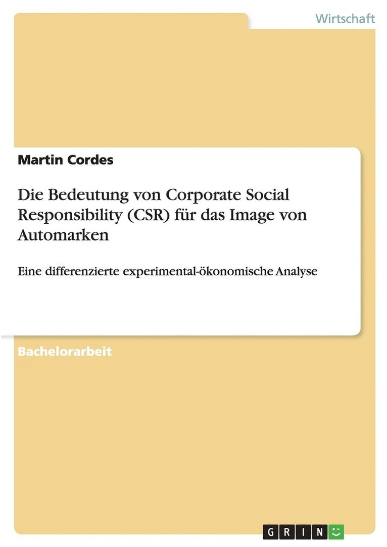 Die Bedeutung von Corporate Social Responsibility (CSR) fr das Image von Automarken 1