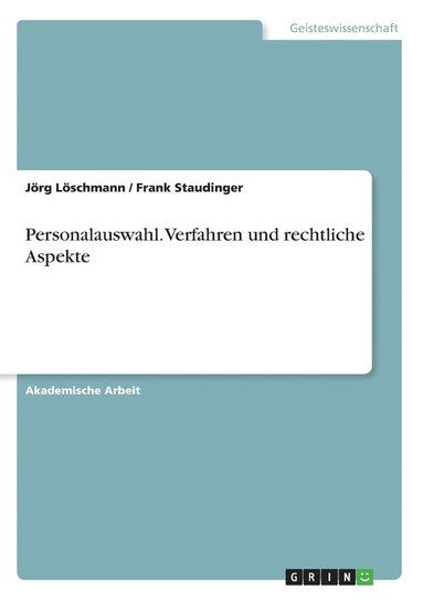 bokomslag Personalauswahl. Verfahren und rechtliche Aspekte