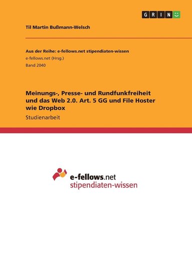 bokomslag Meinungs-, Presse- und Rundfunkfreiheit und das Web 2.0. Art. 5 GG und File Hoster wie Dropbox