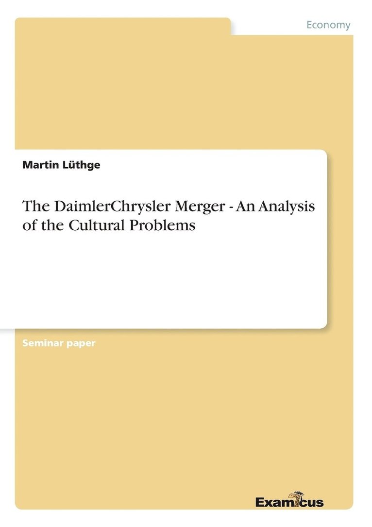 Martin Lüthge - DaimlerChrysler Merger - An Analysis of the Cultural Problems, Häftad