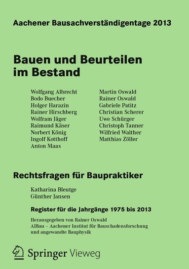 Rainer Oswald - Aachener Bausachverständigentage 2013, Häftad