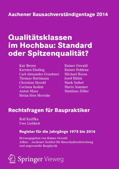 Rainer Oswald - Aachener Bausachverständigentage 2014, Häftad
