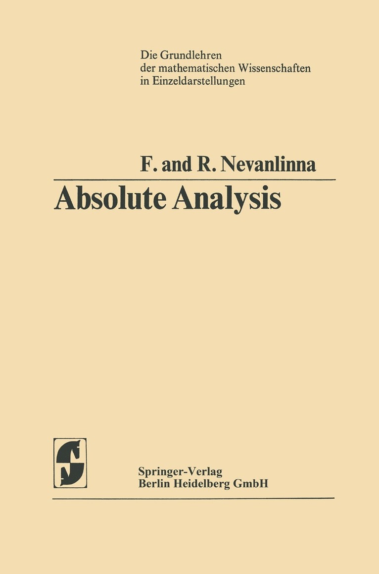 Frithjof Nevanlinna, Rolf Nevanlinna, Phillip Emig - Absolute Analysis, Häftad
