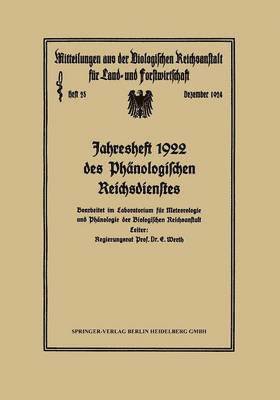 bokomslag Jahresheft 1922 des Phänologischen Reichsdienstes