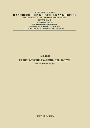 bokomslag Pathologische Anatomie der Idiotie