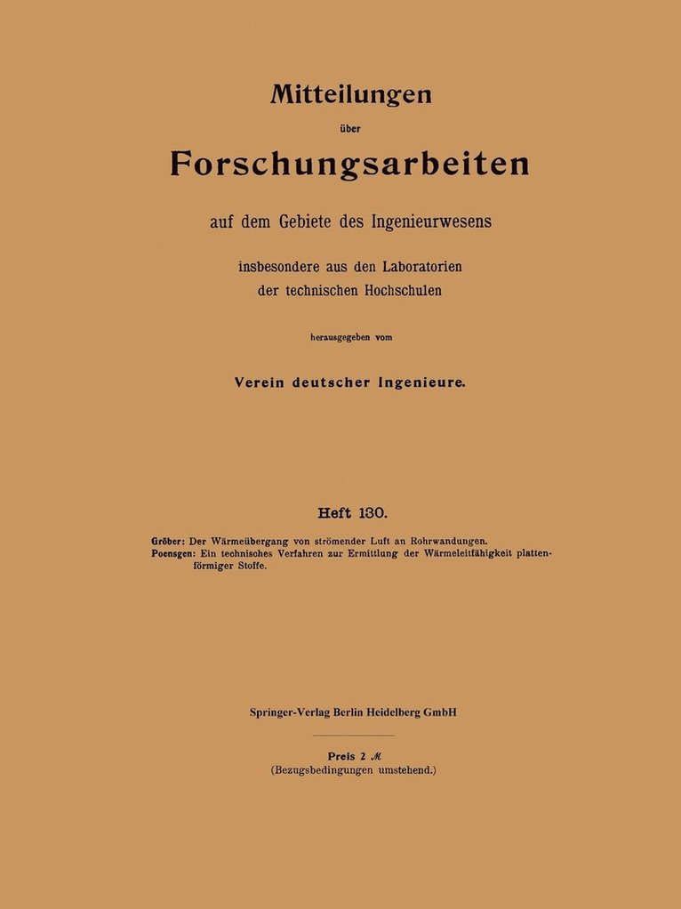 Heinrich Gröber, Richard Poensgen, Heinrich Grober - Mitteilungen über Forschungsarbeiten auf dem Gebiete des Ingenieurwesens, Häftad