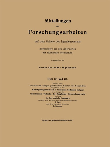 Carl von Bach, Richard Baumann - Mitteilungen über Forschungsarbeiten auf dem Gebiete des Ingenieurwesens, Häftad
