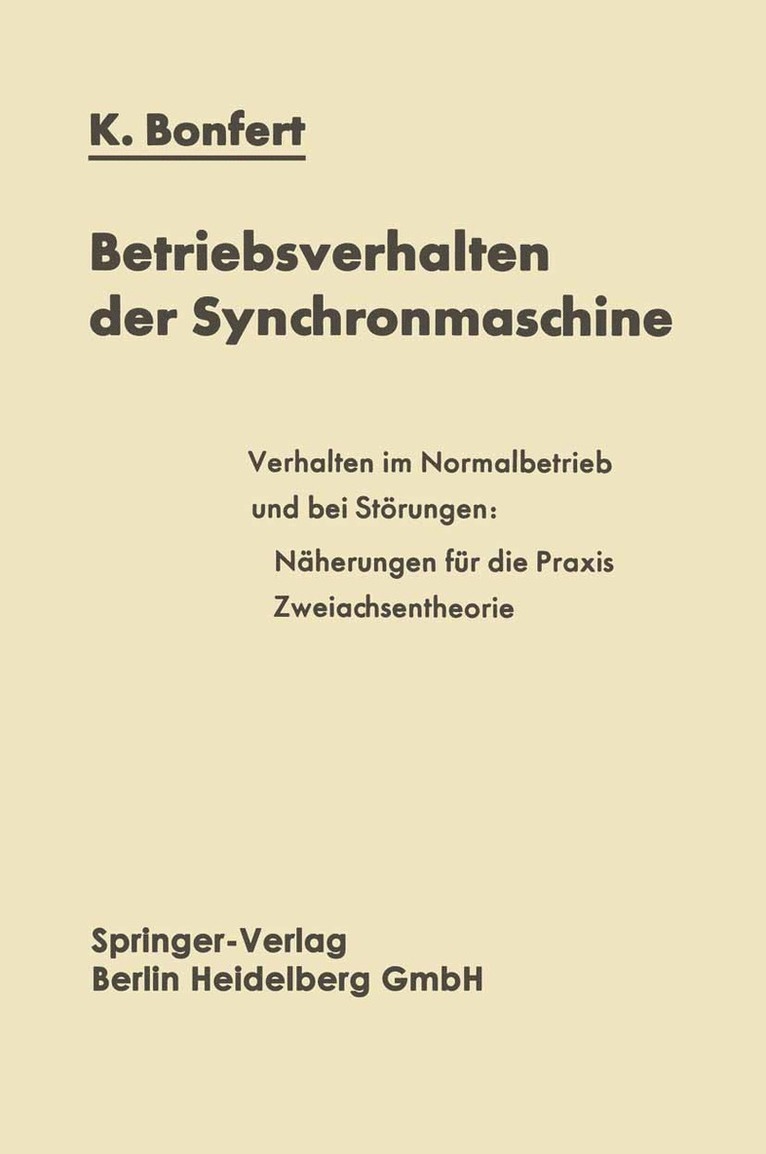 Kurt Bonfert - Betriebsverhalten der Synchronmaschine, Häftad