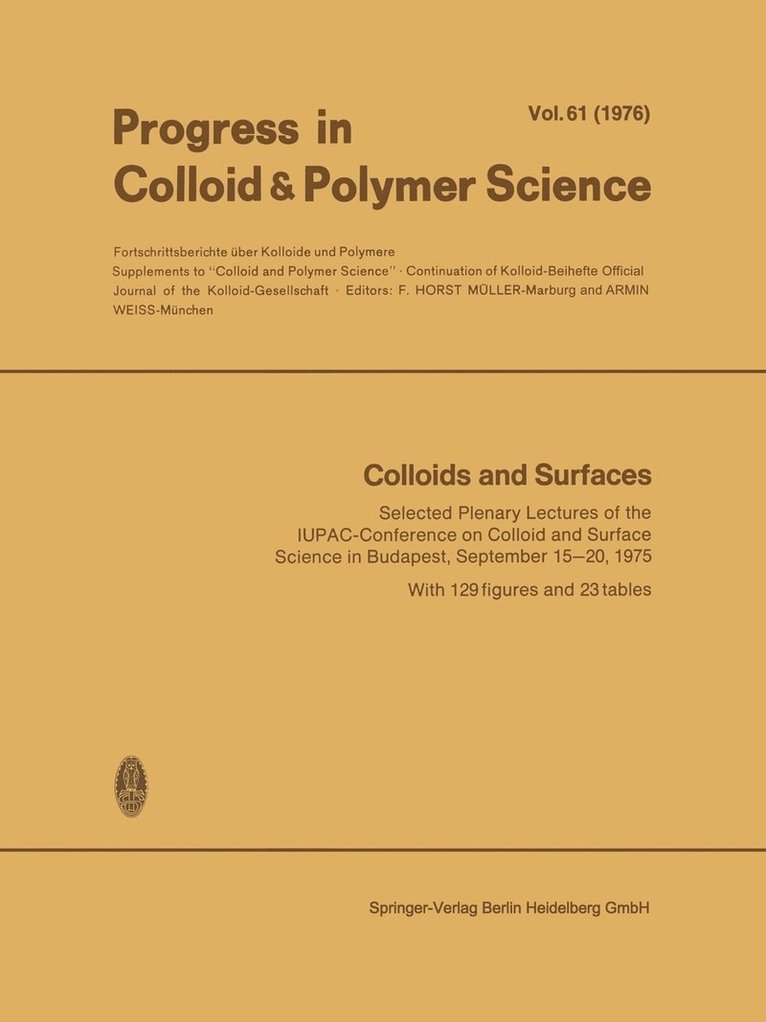 F. Horst Müller, Armin Weiss, F. Horst Muller - Colloids and Surfaces, Häftad
