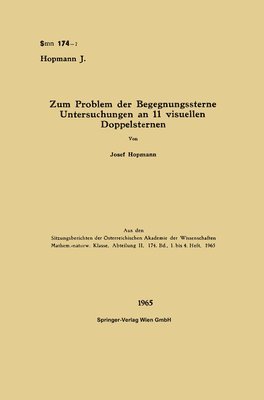 Josef Hopmann - Zum Problem der Begegnungssterne Untersuchungen an 11 visuellen Doppelsternen, Häftad