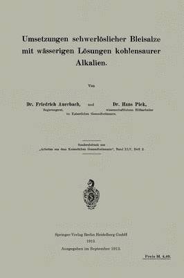 bokomslag Umsetzungen schwerlöslicher Bleisalze mit wässerigen Lösungen kohlensaurer Alkalien