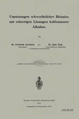 Umsetzungen schwerloeslicher Bleisalze mit wasserigen Loesungen kohlensaurer Alkalien 1