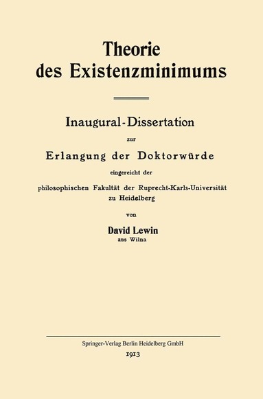 bokomslag Theorie des Existenzminimums